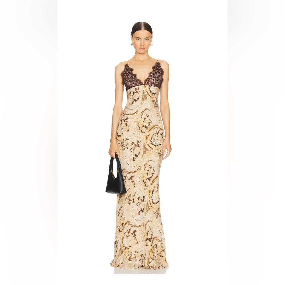 L'AGENCE Brown and Cream Paisley Maxi Dress